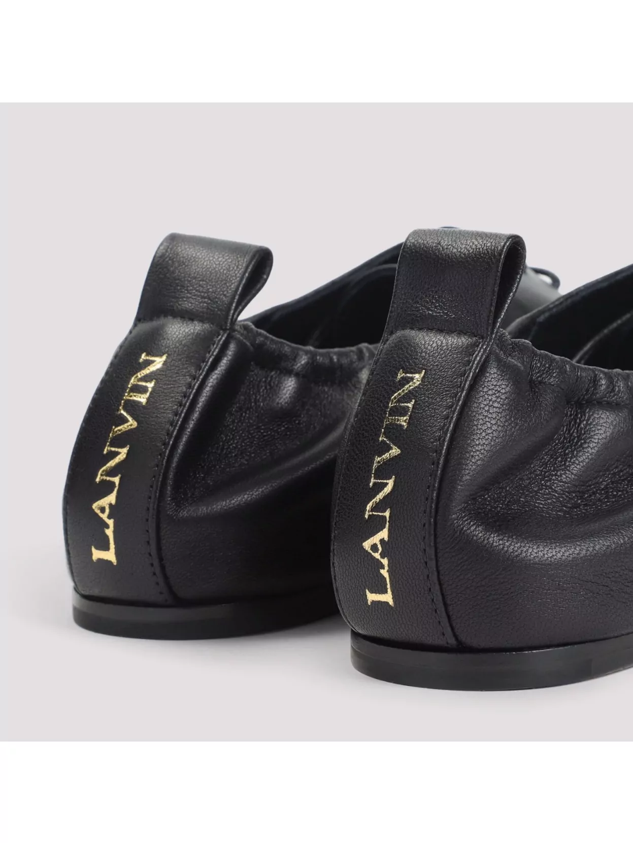 Lanvin Pointed-toe Leather Flats With Gathered Elastic Collar