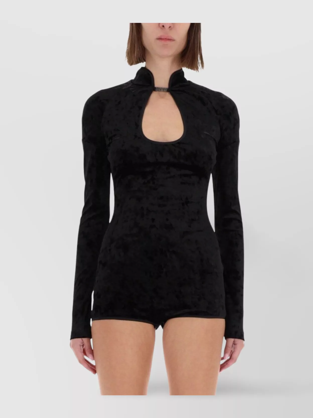 Versace Jeans Couture High Neck Velvet Long Sleeve Top