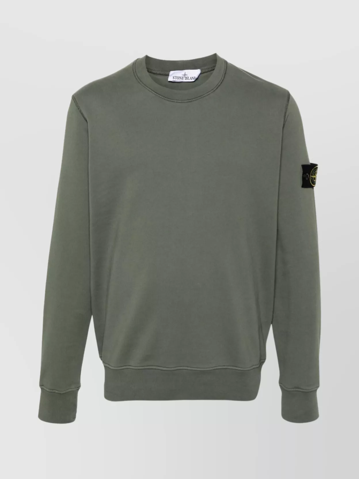 Shop Stone Island Ribbed Crewneck Sweater With Hem Detail In Grey