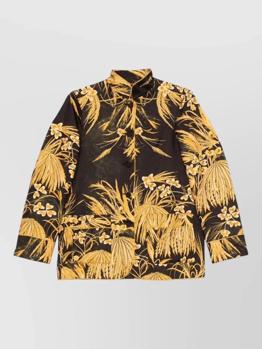 F.r.s For Restless Sleepers silk floral-print mandarin-collar long-sleeve shirt