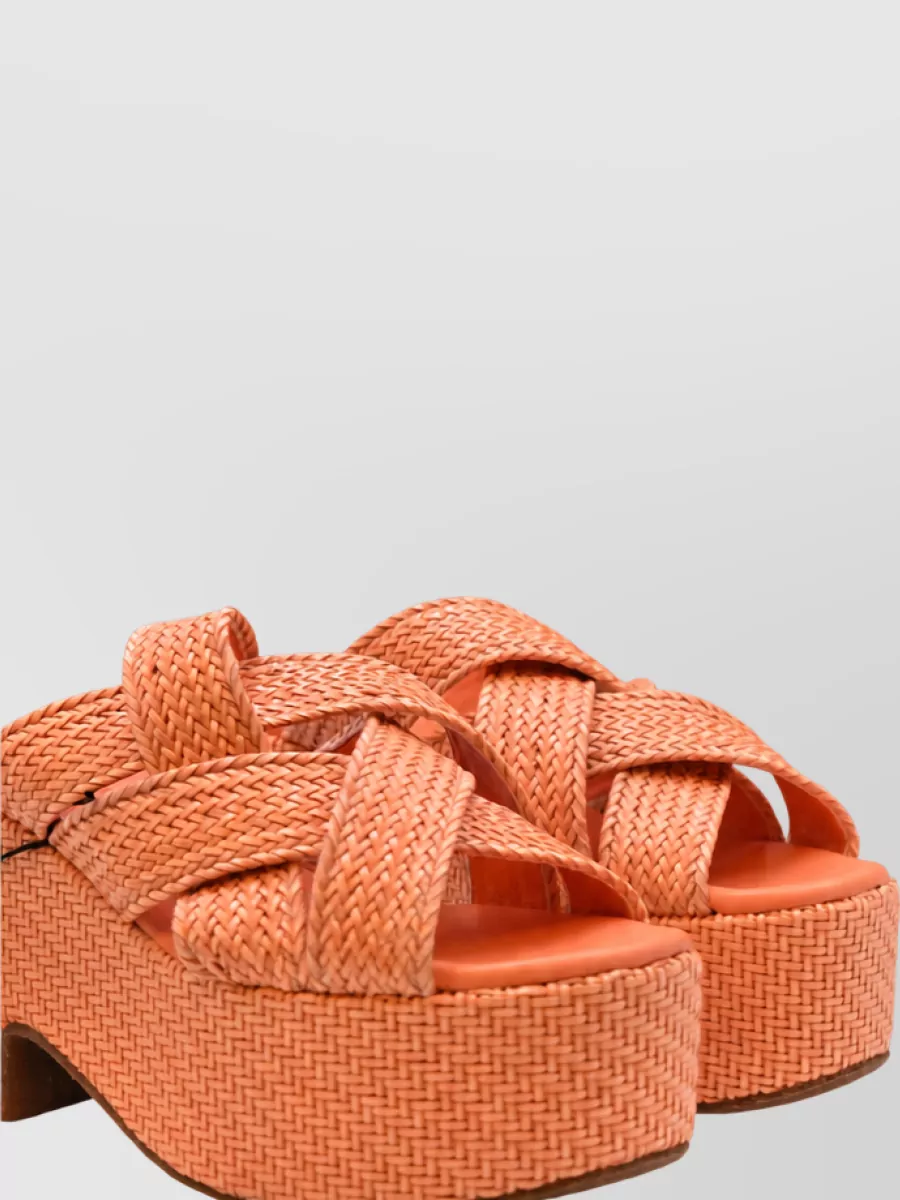 Themoiré Platform Sandals Cross Strap Woven Texture