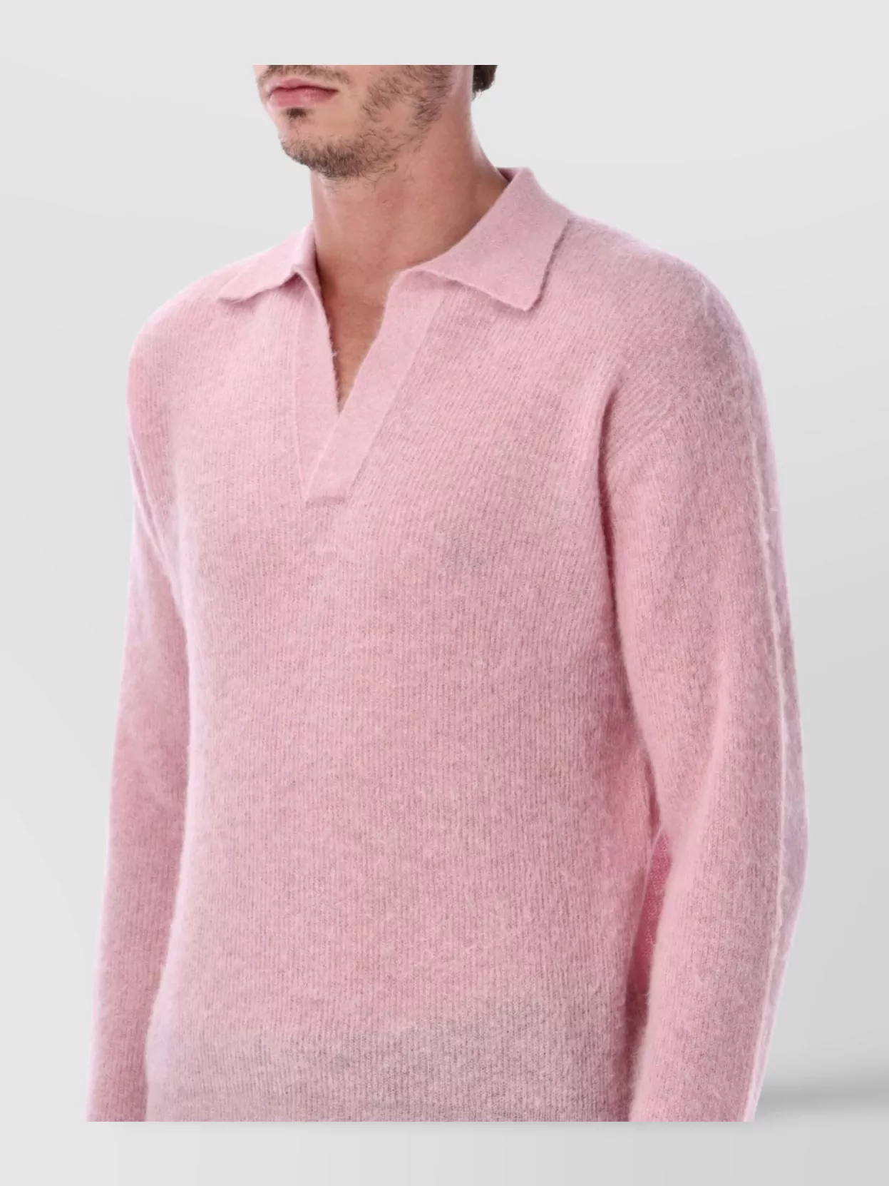 Auralee Long Sleeve Polo Sweater With Ribbed Cuffs