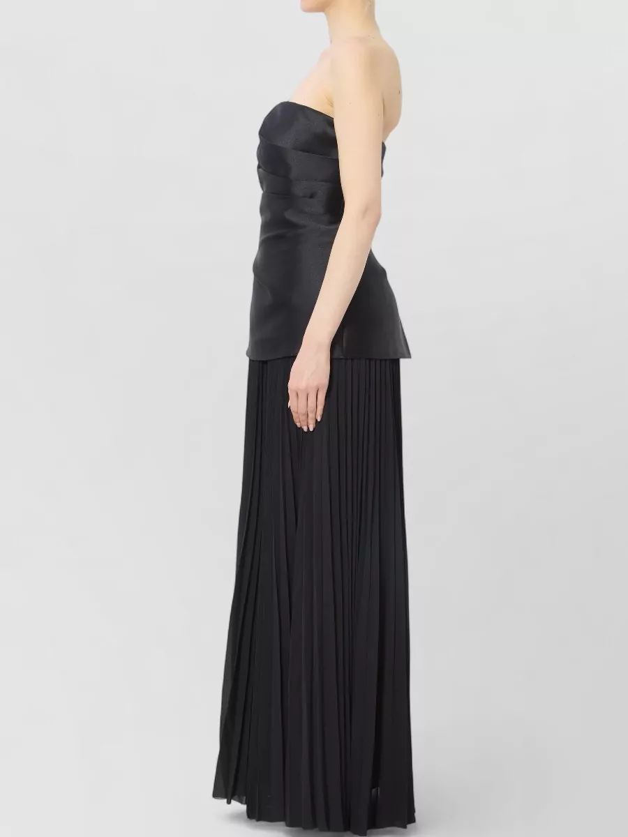 Solace London Draped Bustier Pleated Chiffon Maxi Dress