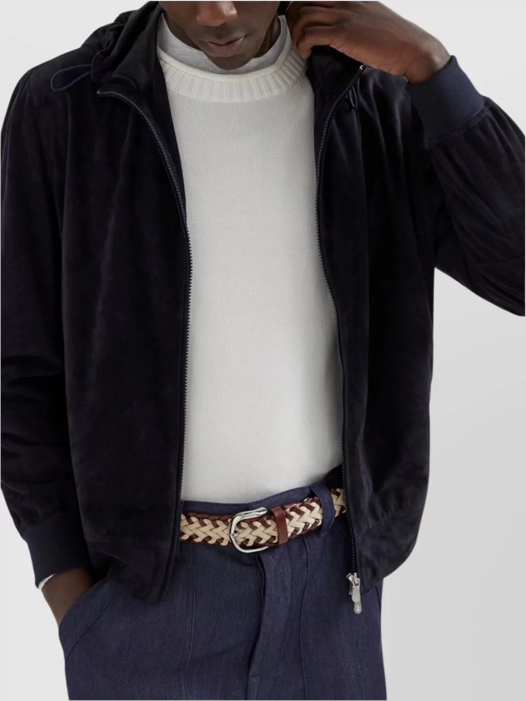 Brunello Cucinelli Suede Hooded Jacket Adjustable Drawstring
