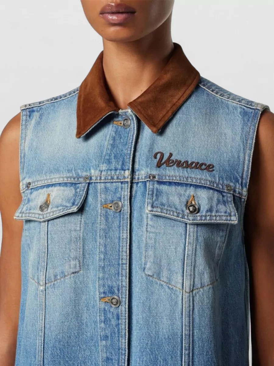 Versace Denim Sleeveless A-Line Mini Dress