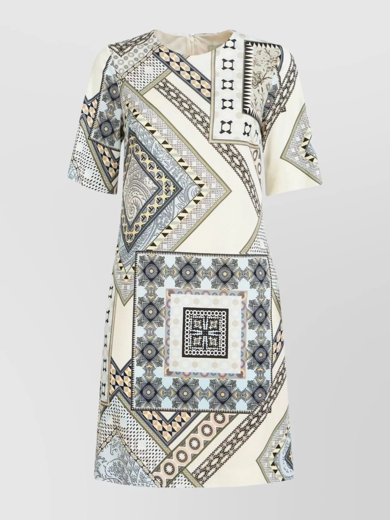Etro Geometric Pattern Knee-length Dress With Short Sleeves In Black