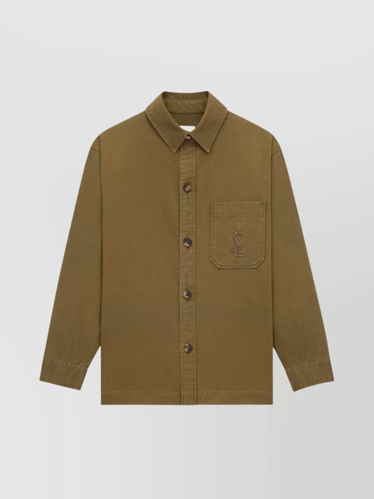 Saint Laurent Cassandre Overshirt In Cotton And Linen Gabardine Clothing In Brown