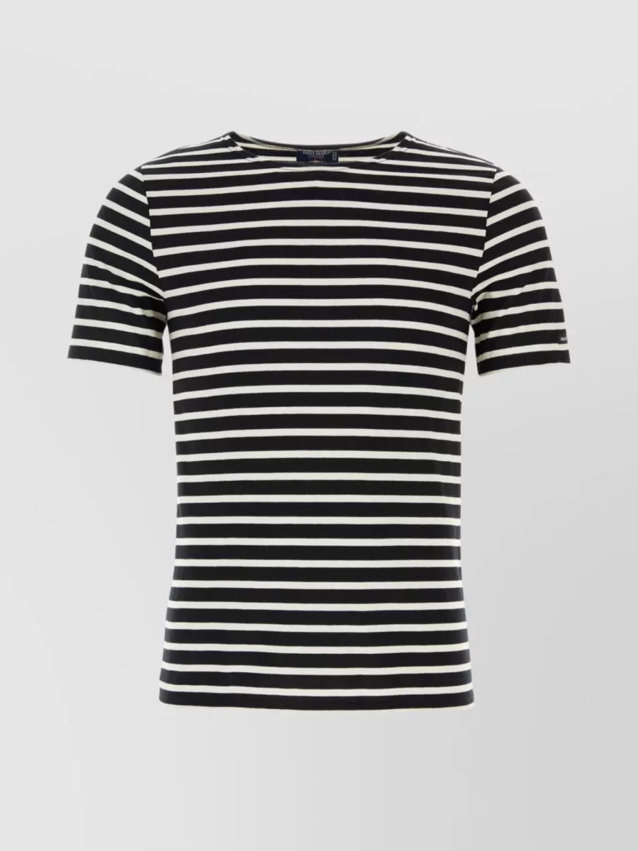 Shop Saint James Modern Crew Neck Striped Embroidery T-shirt In Black