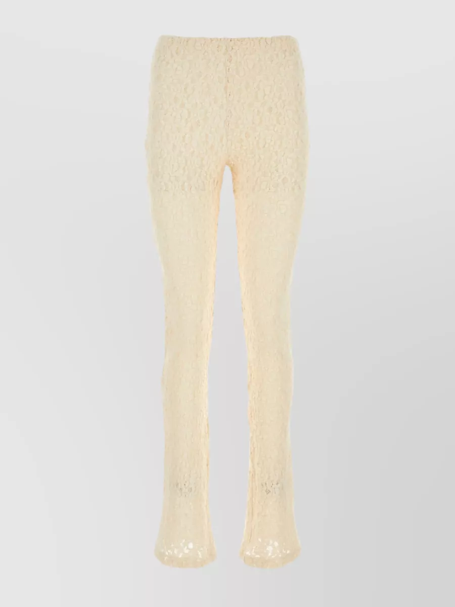Shop Chloé Sheer Lace Flare Pant With Elastic Waist In Beige