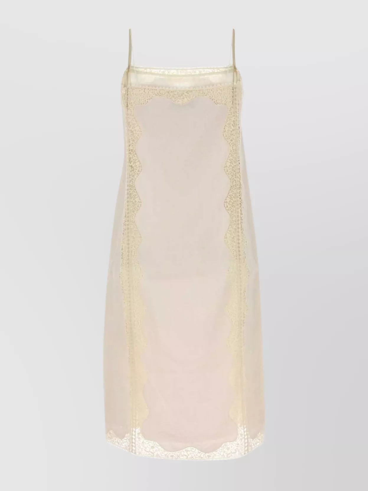 Prada Linen Dress With Spaghetti Straps And Lace Trim