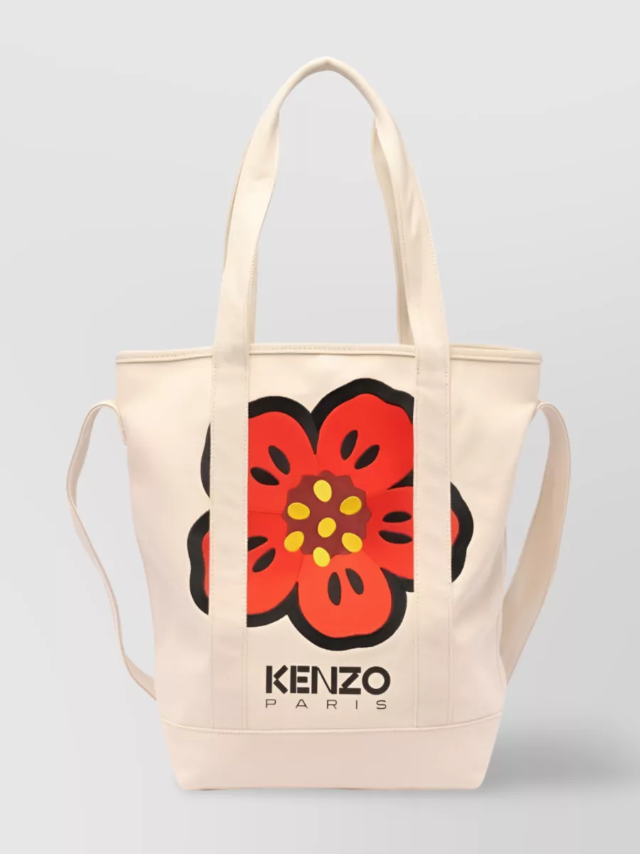 Shop Kenzo Boke Flower Canvas Tote In Beige