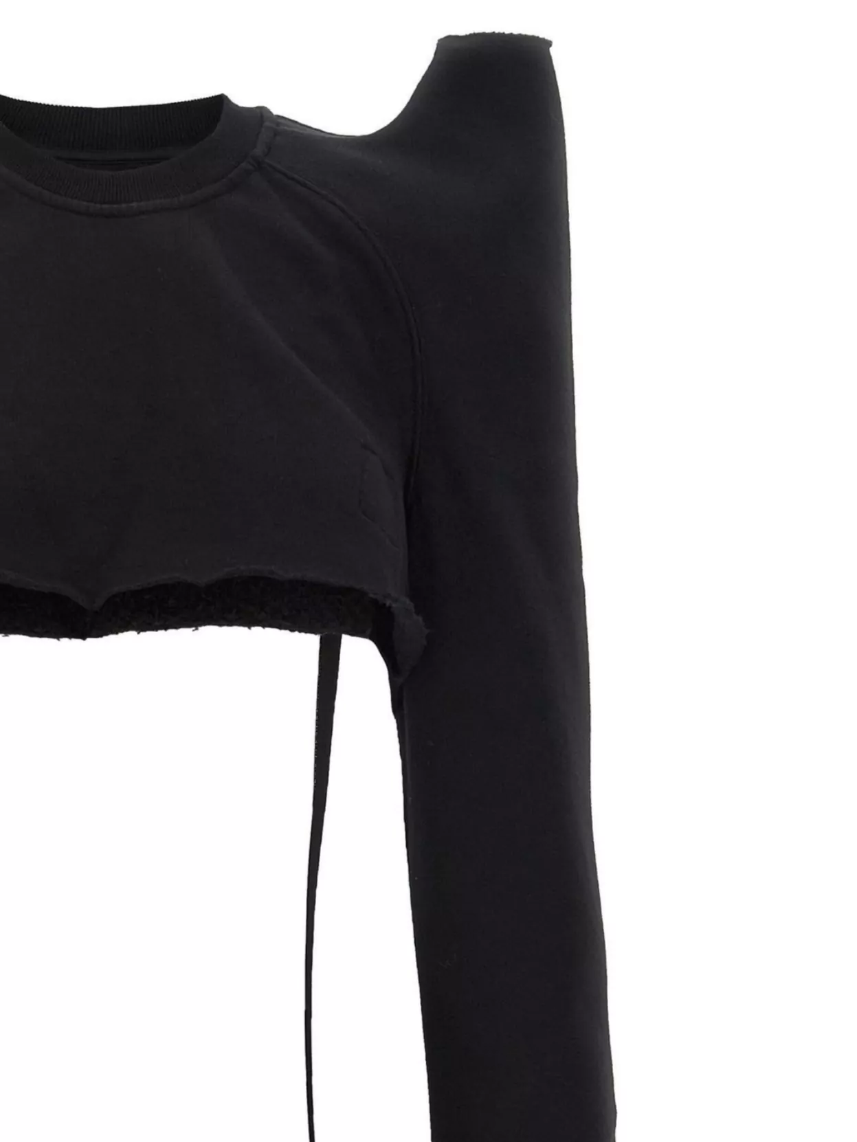 Rick Owens Drkshdw Crew Neck Cropped Sweatshirt With Unique Shoulder Detail In Black