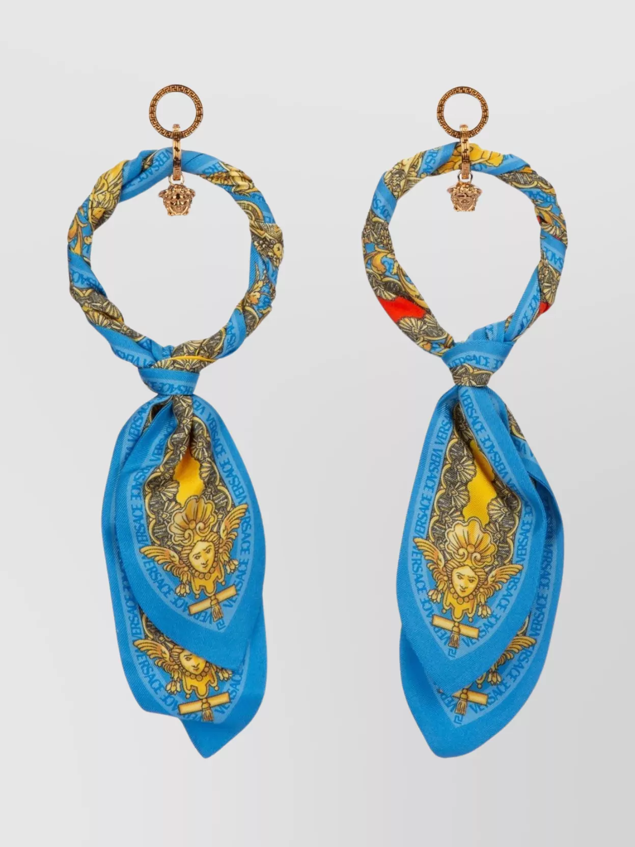Versace Hoop Earrings Fabric Pendant Detail In Blue