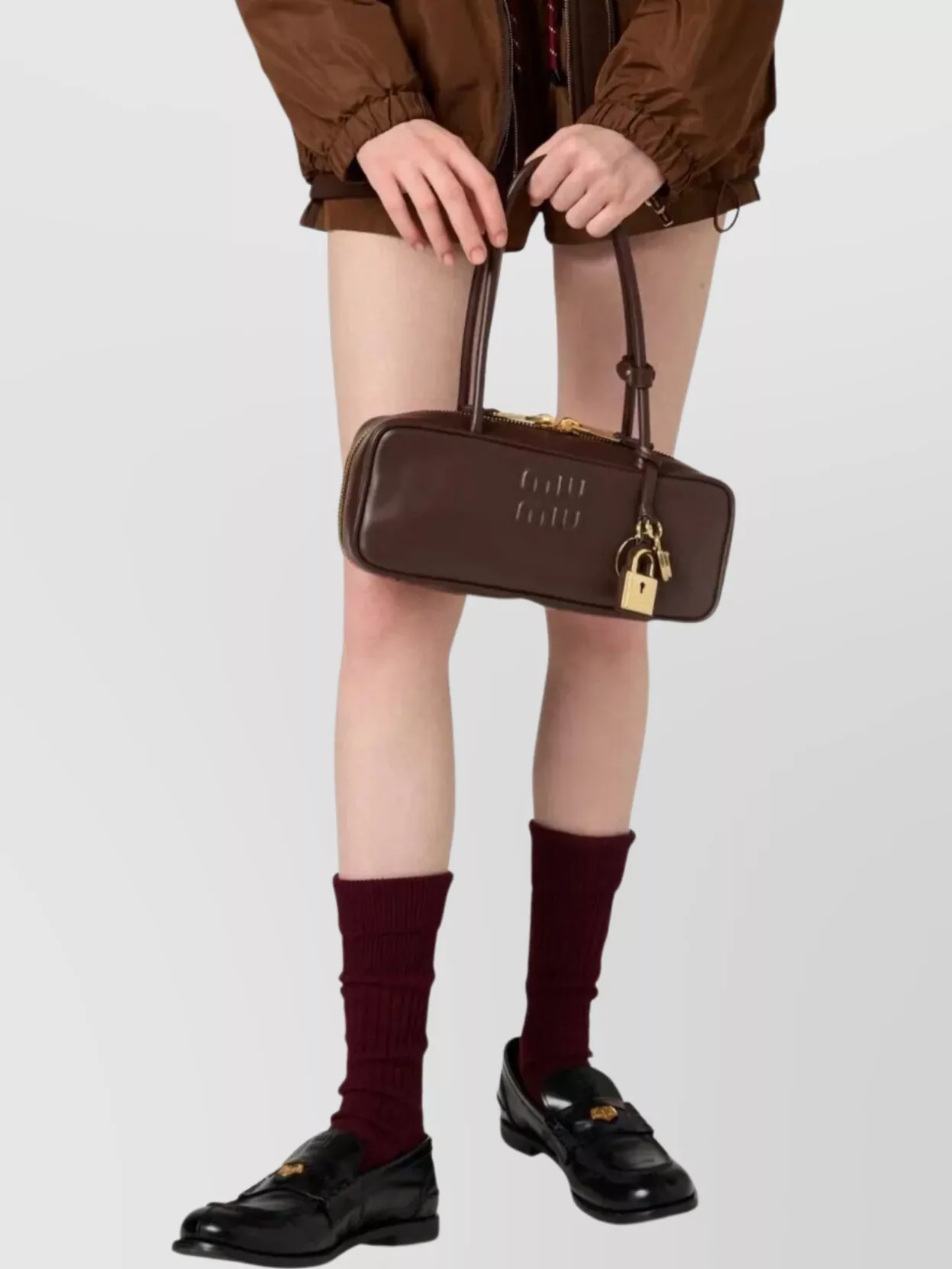 Miu Miu Beau Small Leather Shoulder Bag With Gold-Tone Padlock Detailing