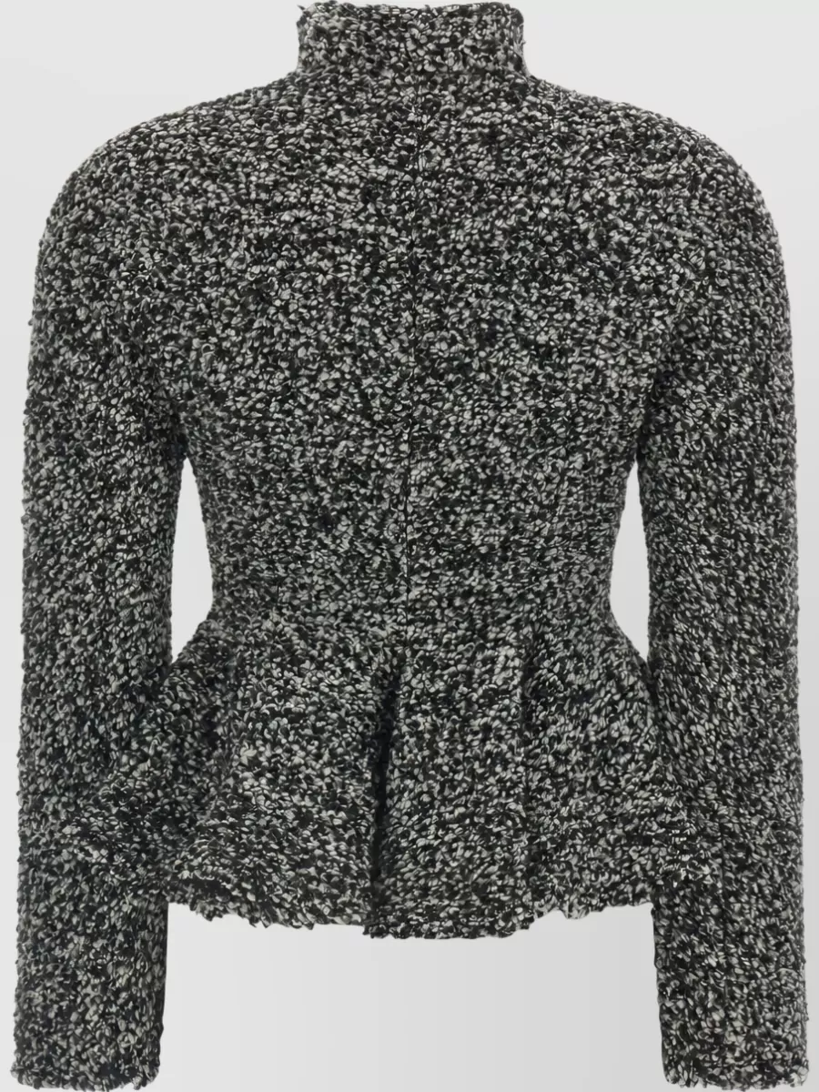 Alberta Ferretti Bouclé High Neck Peplum Single Breasted Coat