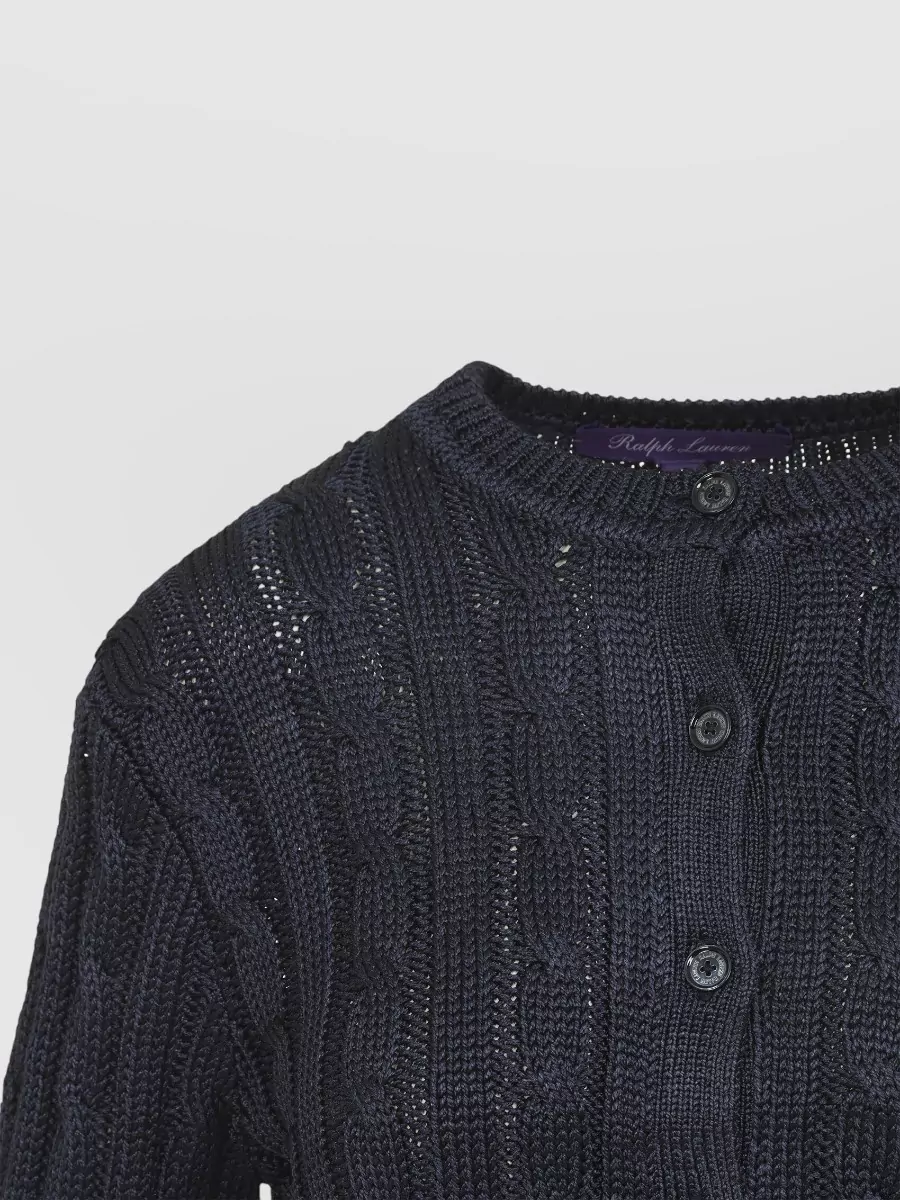 Ralph Lauren Collection Cable Knit Cropped Cardigan Ribbed Trim