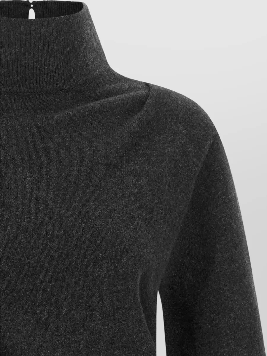 Jacquemus Cashmere Blend Asymmetric Draped Short Sleeve Mock Neck Knitted Top