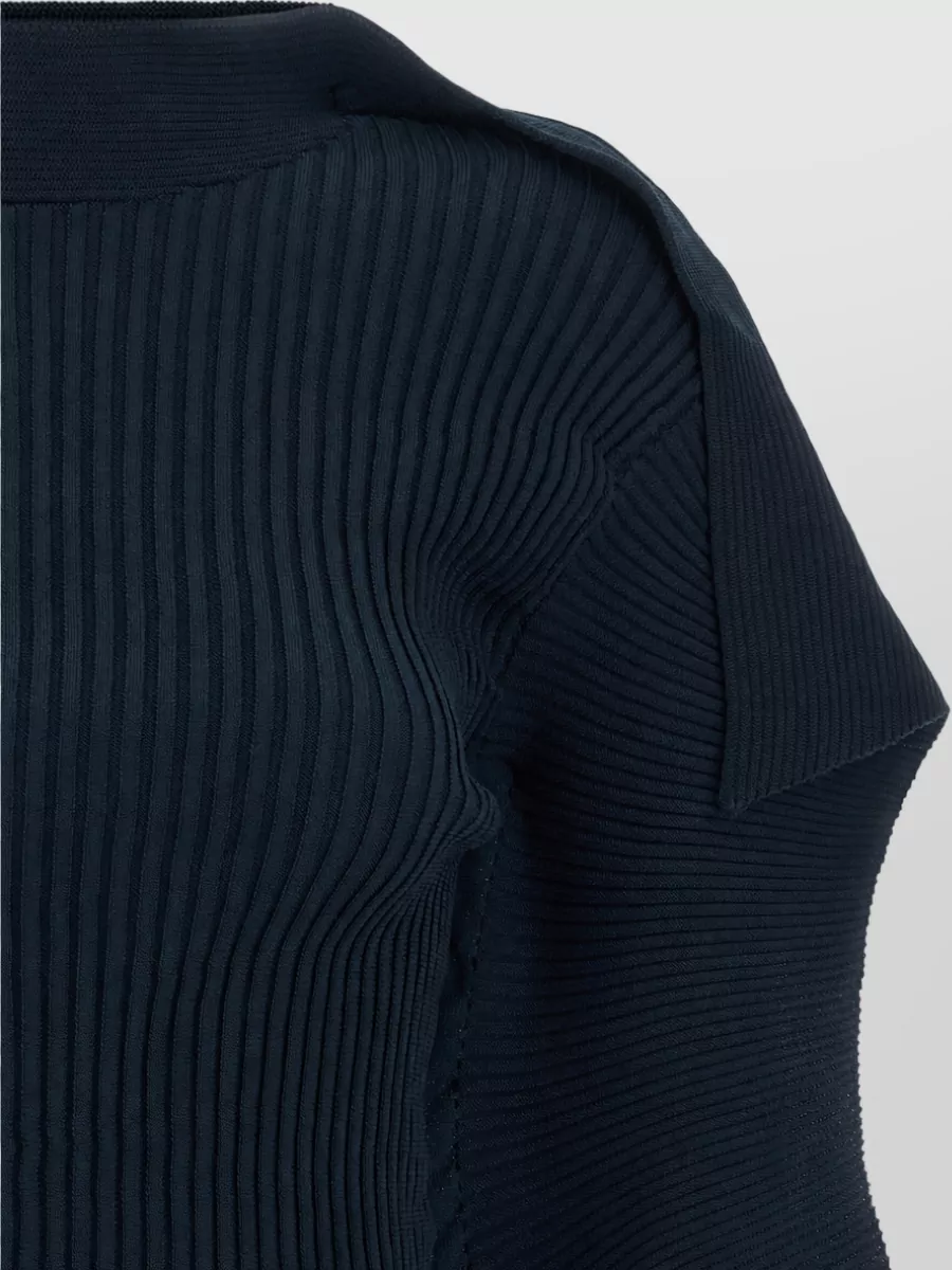 Issey Miyake Pleated High-Neck Short-Sleeve Knitted Top