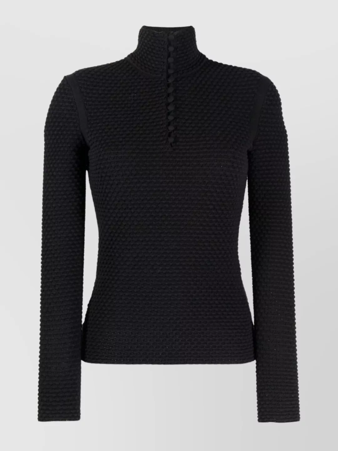 Shop Ferragamo Open-knit Jumper With Buttoned High Collar In Black
