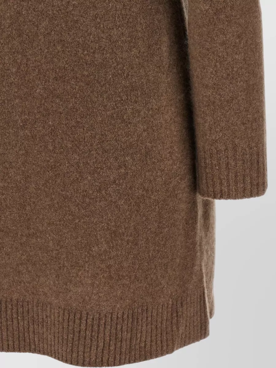 Max Mara Cashmere Ribbed High-Neck Long-Sleeve Mini Dress
