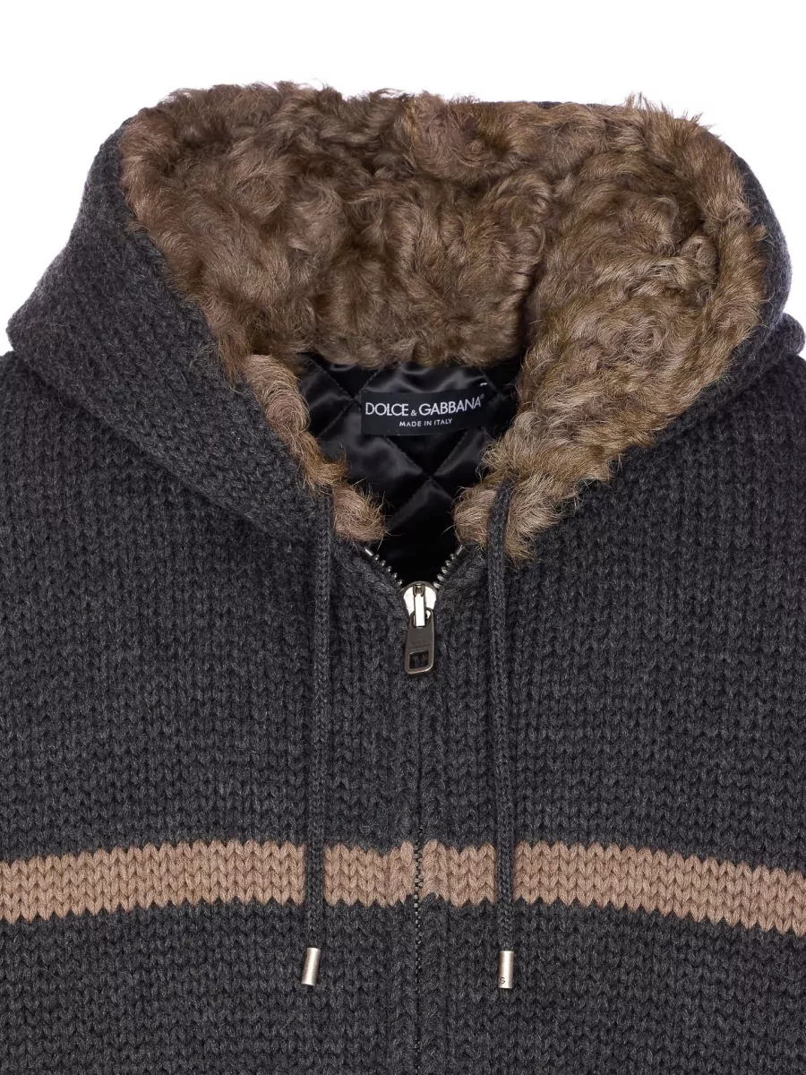 Dolce&Gabbana Knitted Hooded Jacket Striped Pattern