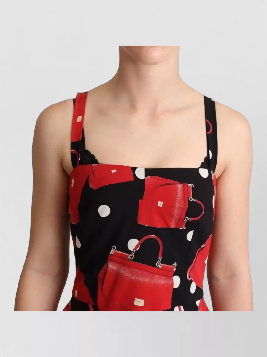 Dolce&Gabbana Silk Printed Sleeveless Square Neck Midi Dress