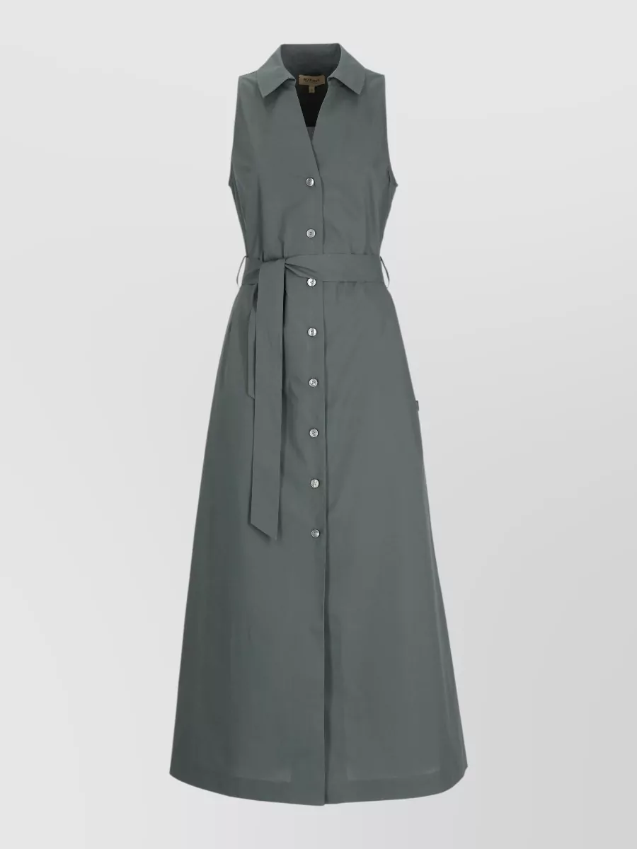 Woolrich Cotton Sleeveless Belted Midi Dress