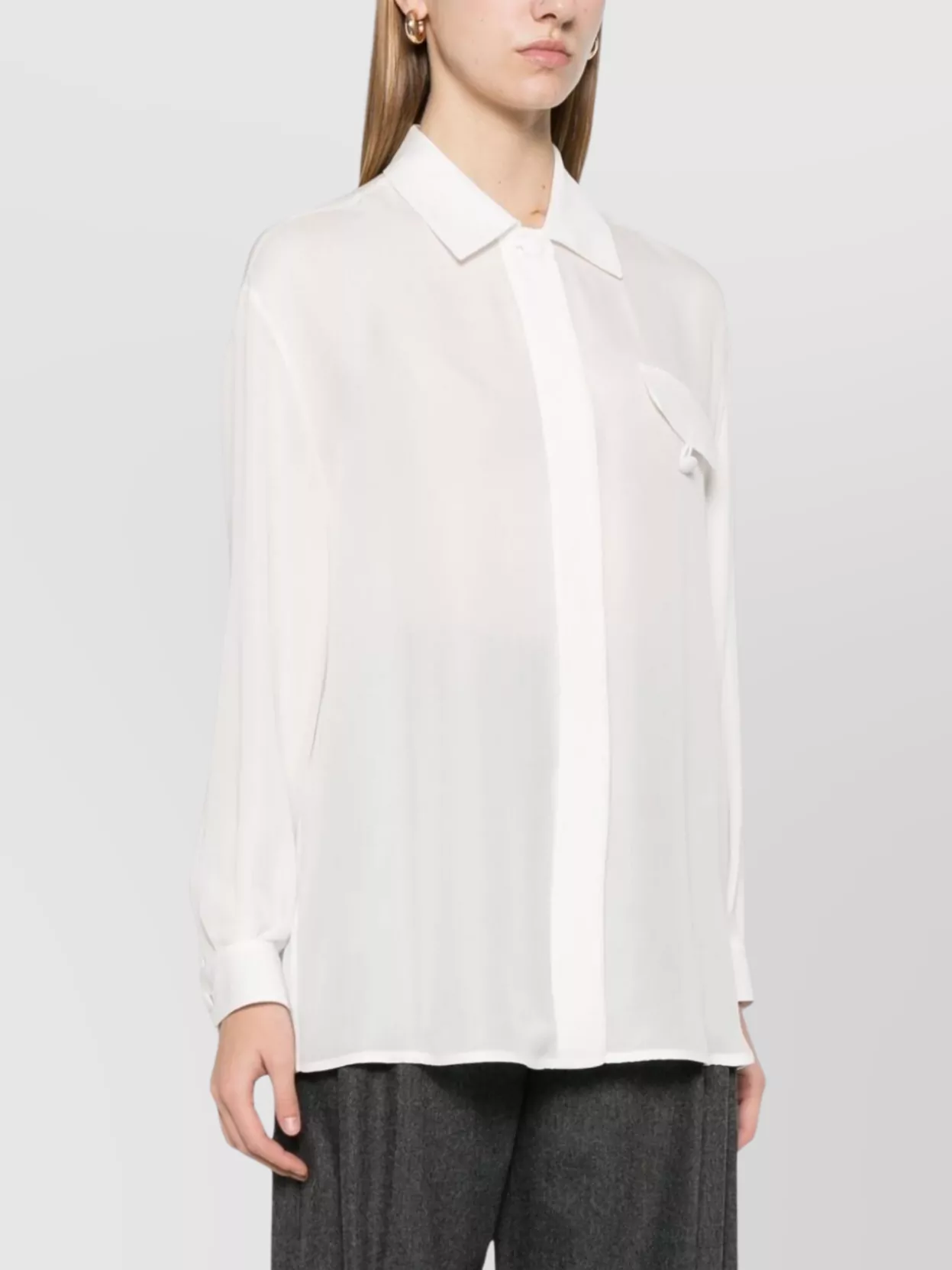 Emporio Armani Silk Shirt With Curved Hem And Drop Shoulder