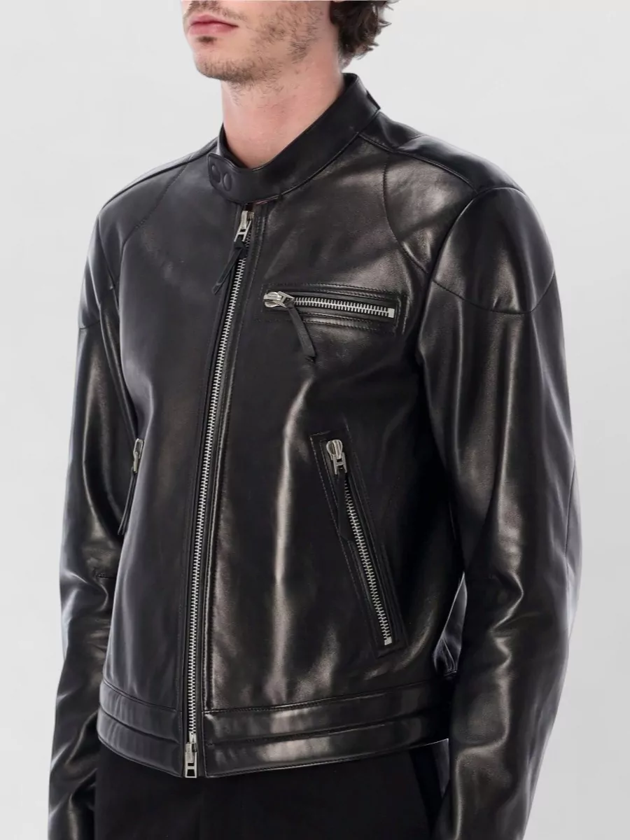 Tom Ford Leather Biker Jacket Stand Collar Zips