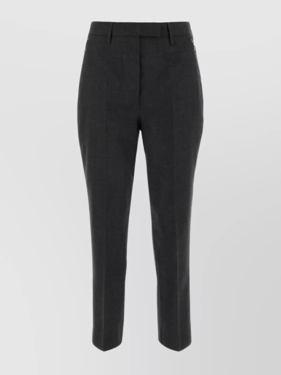 Shop Prada Wool Pant With Waist Belt Loops In Black
