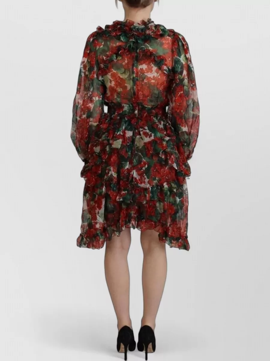 Dolce&Gabbana Silk Floral-Print Long-Sleeve Midi Dress