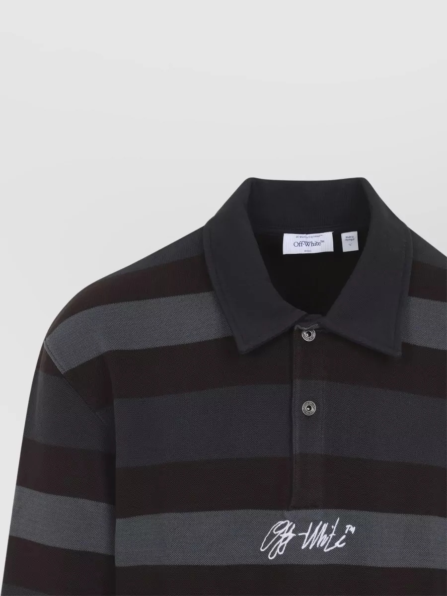 Off-White Striped Relaxed-Fit Long-Sleeve Polo Shirt
