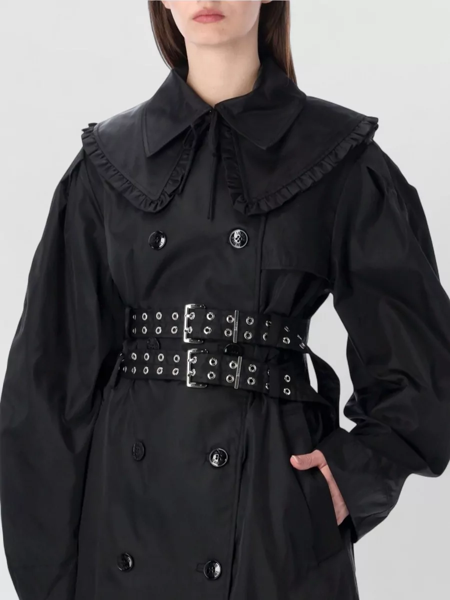 Ganni Double-Breasted Belted Trench Coat