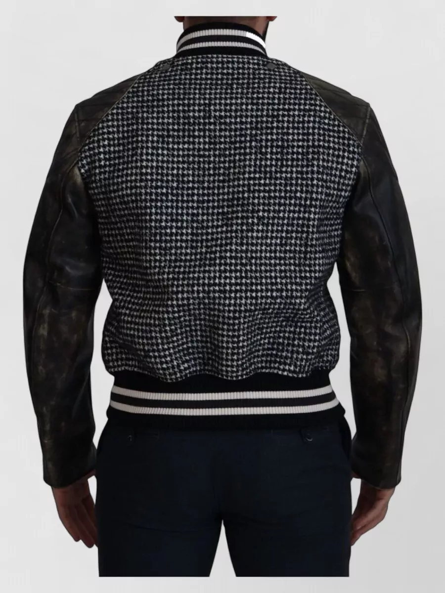 Dolce&Gabbana Leather Houndstooth Bomber Jacket