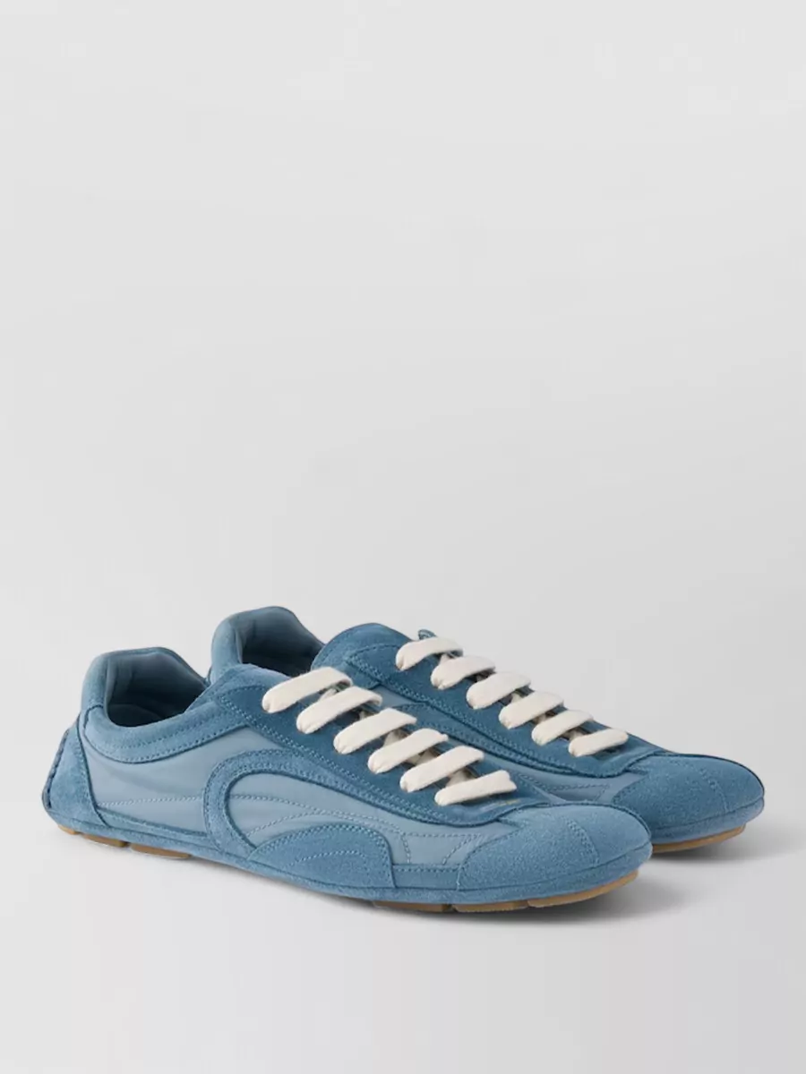 Prada Montecarlo Sneakers Round Toe Suede Panels Rubber Sole