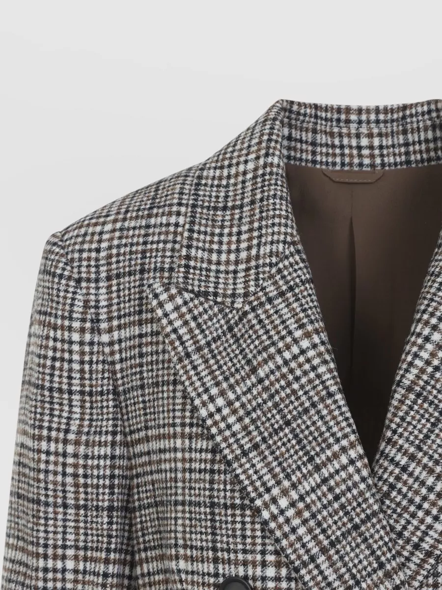 Brunello Cucinelli Alpaca Wool Checked Double Breasted Coat