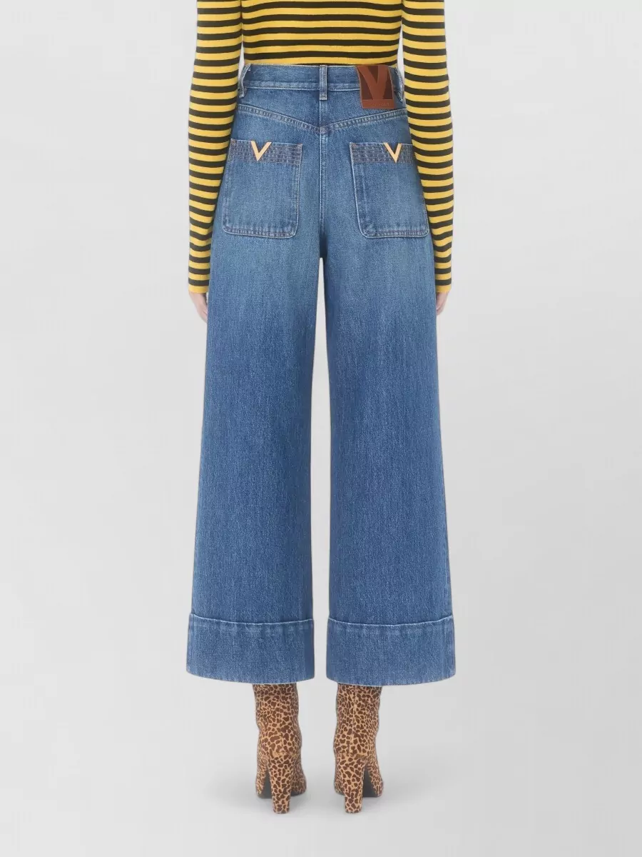 Valentino Denim Wide Leg Trousers High Waist Five Pockets