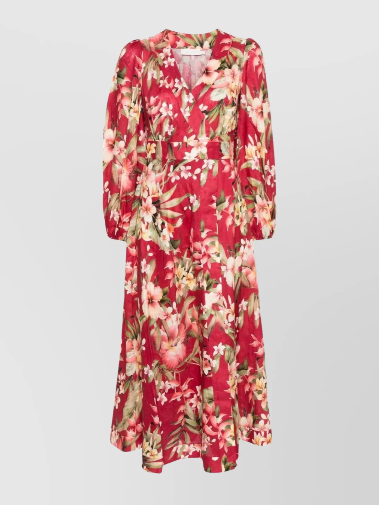 Shop Zimmermann Floral Print Wrap Long Dress In Burgundy