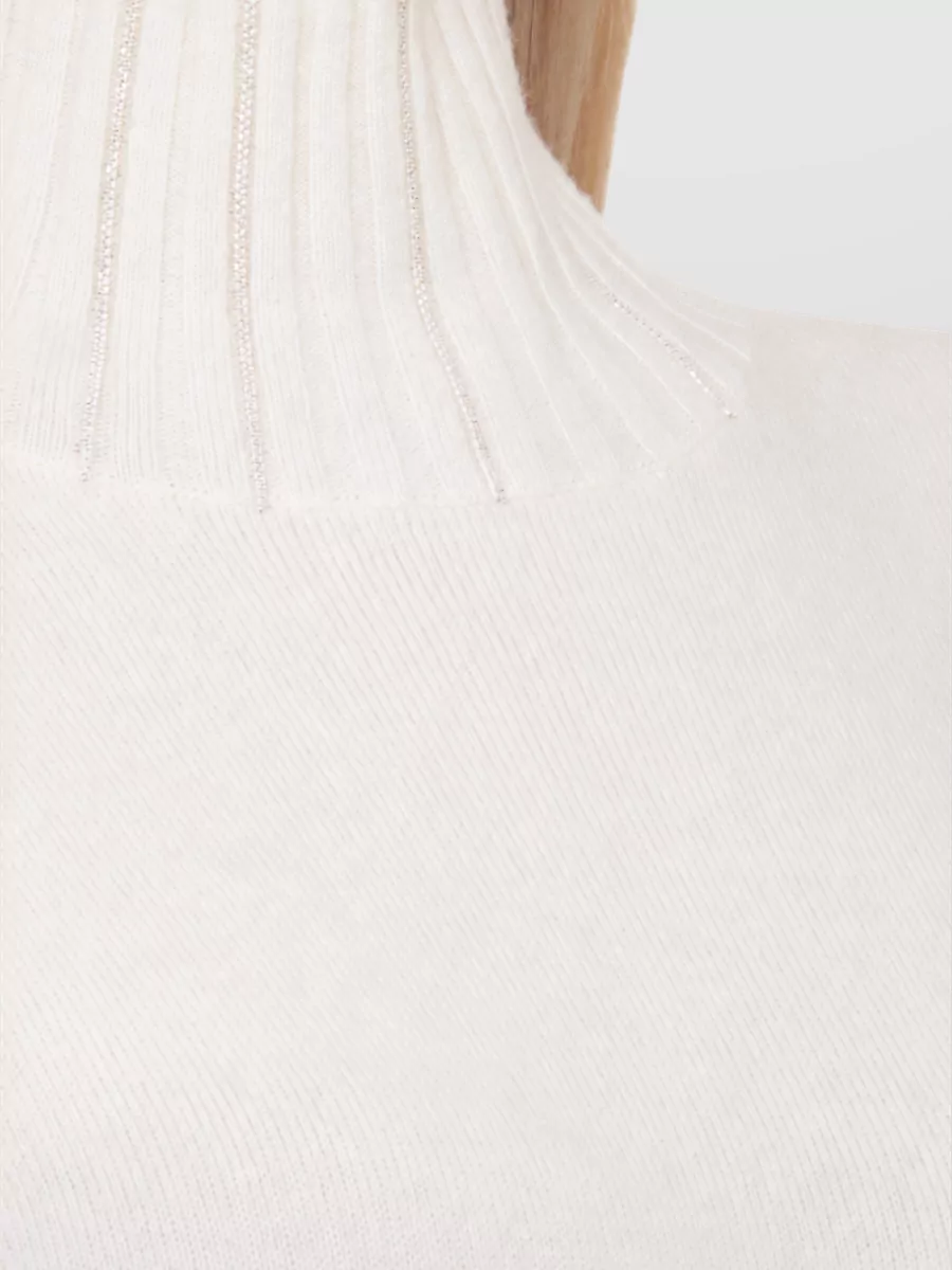 Fabiana Filippi Wool Silk Cashmere Ribbed Turtleneck Knee-Length Knitted Dress