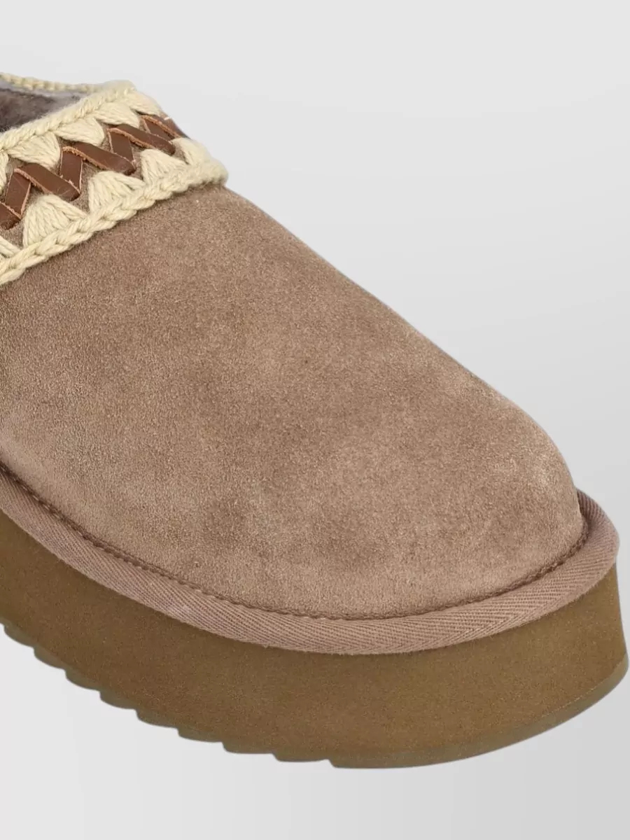 Mou Suede Crochet Platform Clog Mules