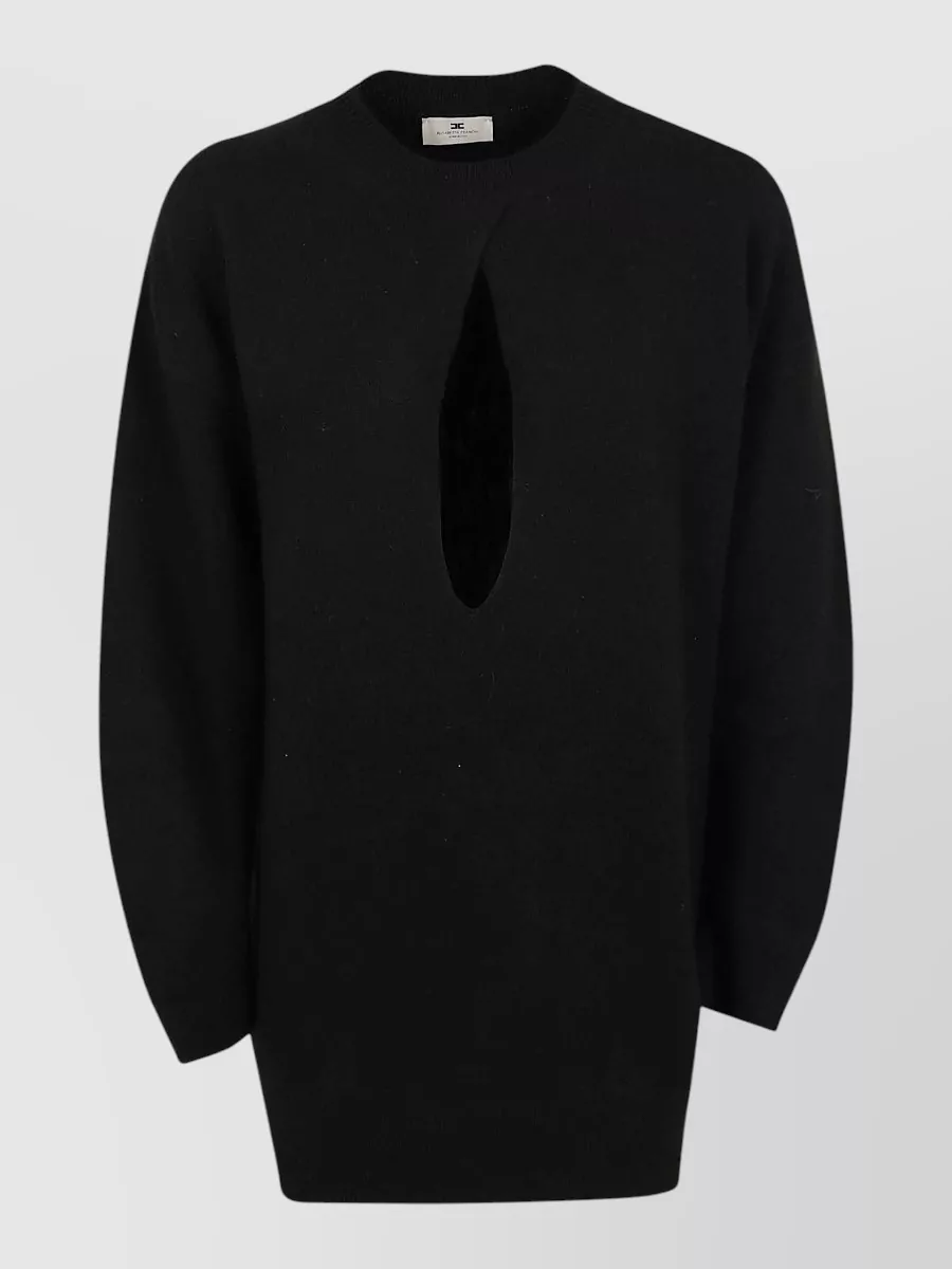 Elisabetta Franchi wool cashmere ribbed cutout long-sleeve knee-length knit dress