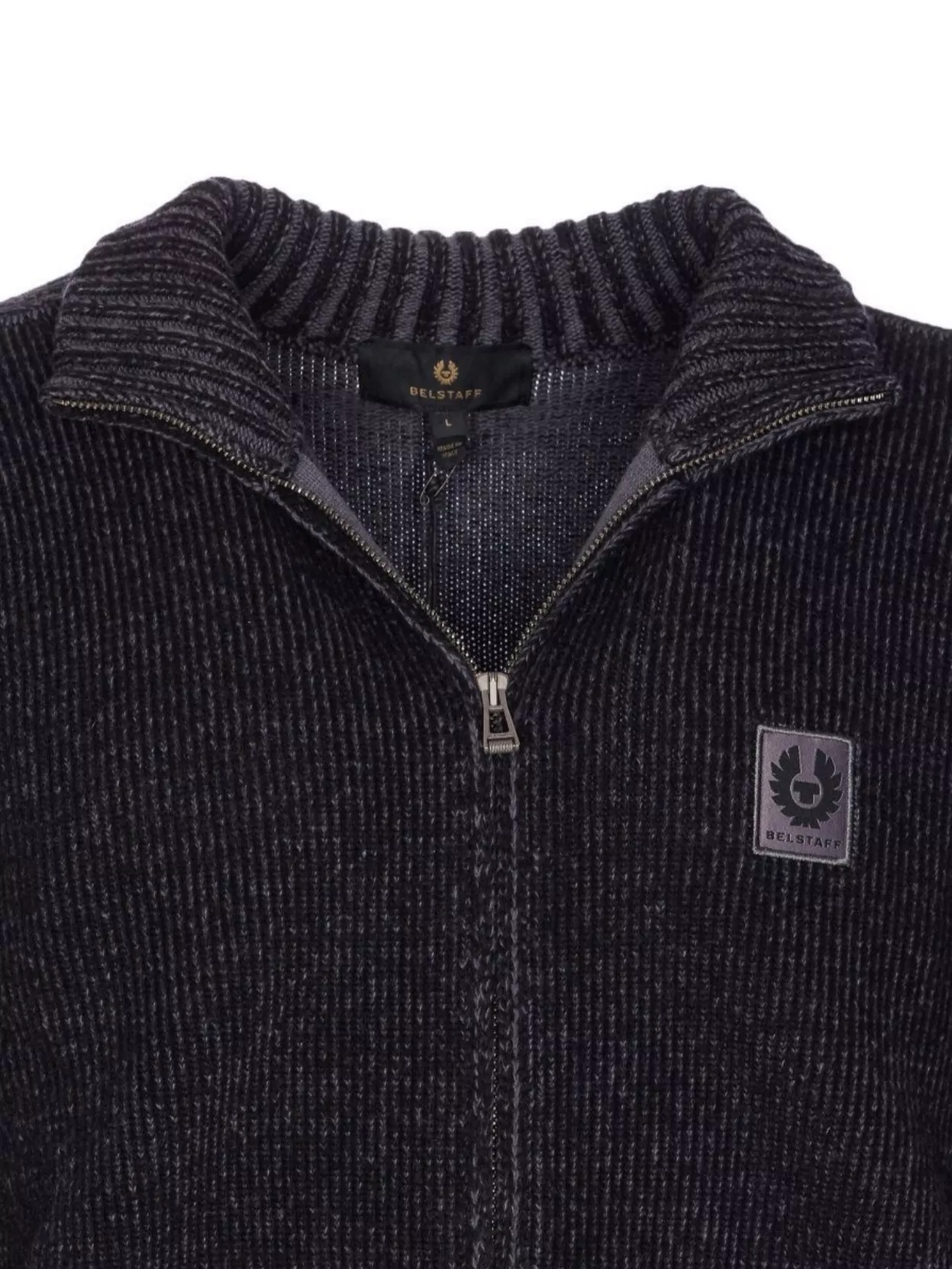 Belstaff High Collar Long Sleeve Zip Knit Sweater