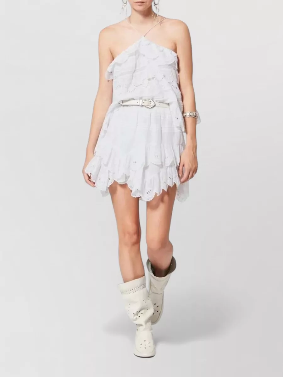 Isabel Marant Etoile Cotton Embroidered Ruffled Mini Dress