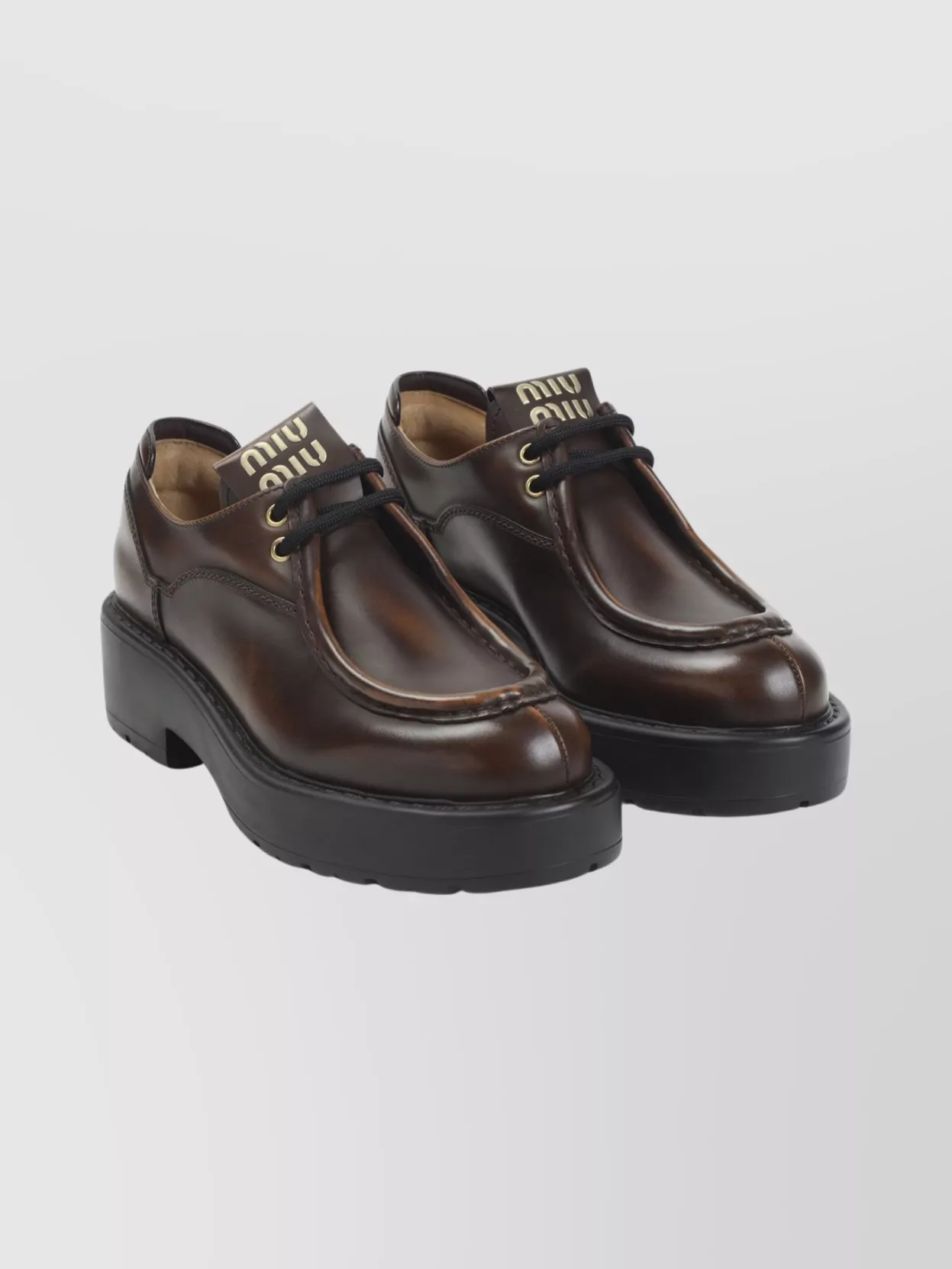 Miu Miu Lace-up Shoes Featuring Chunky Sole In Brown
