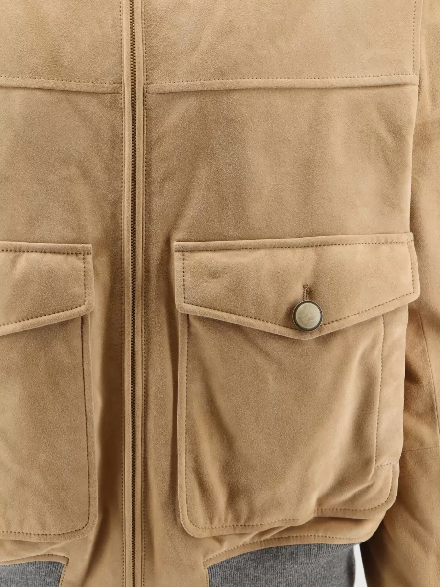 Brunello Cucinelli Suede Padded Bomber Jacket
