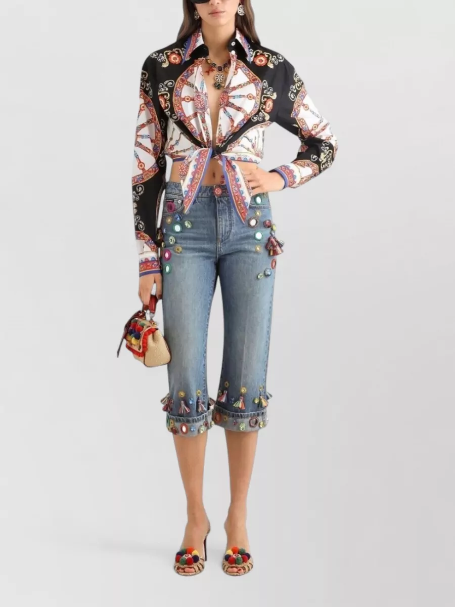 Dolce&Gabbana Cotton Cropped Carretto Print Shirt