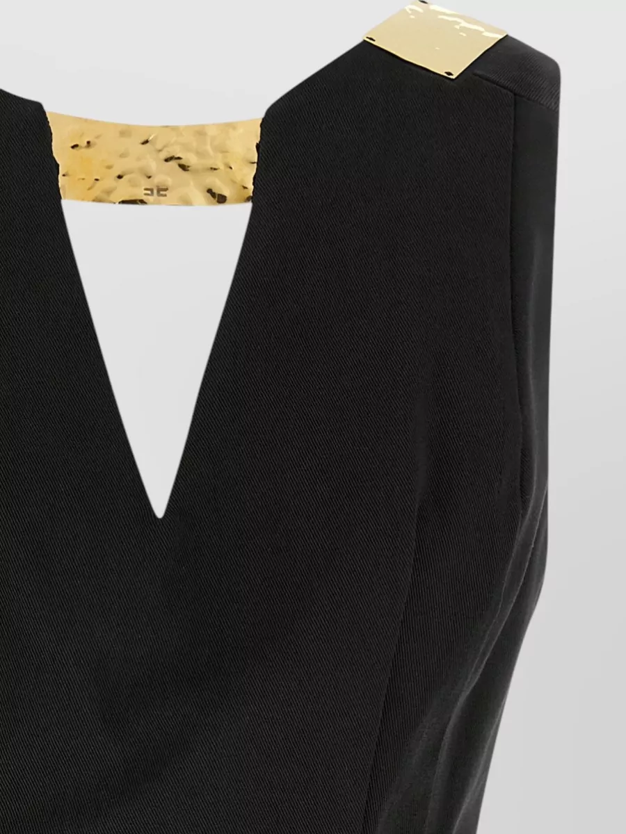 Elisabetta Franchi Metal Detail Sleeveless V Neck Pleated Dress