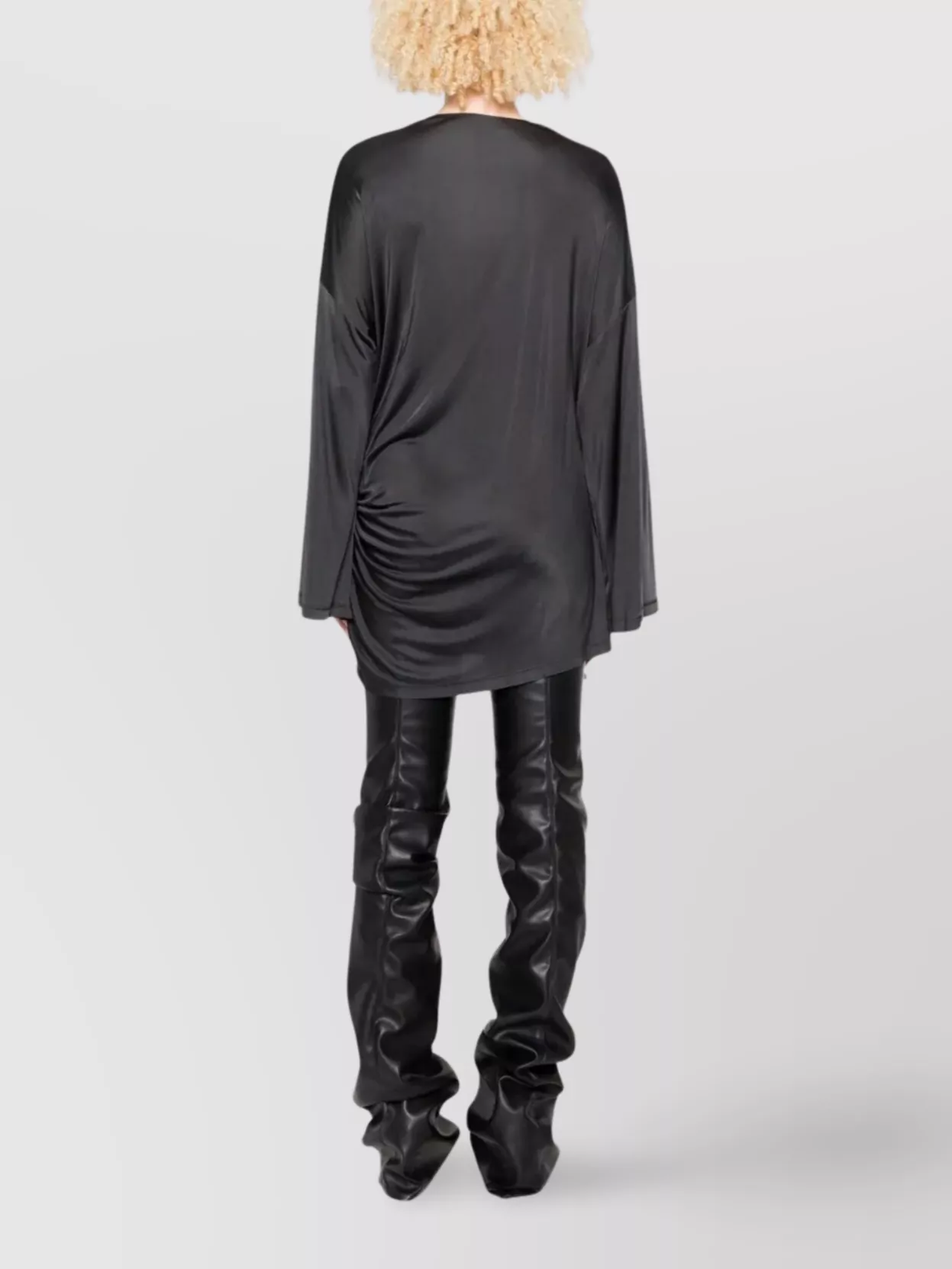 Attico Knotted Draped Mini Dress With Bell Sleeves In Black