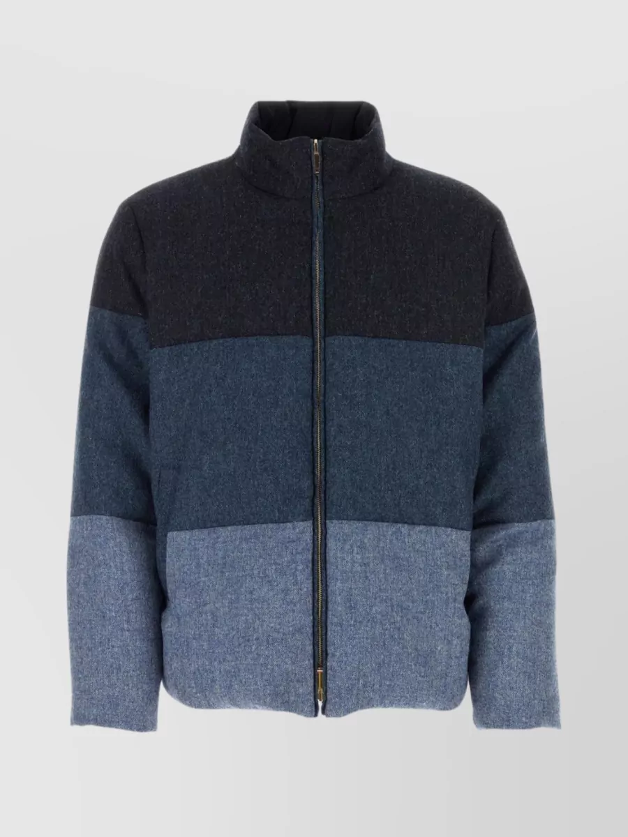 Shop Thom Browne Wool Reversible Down Jacket With Striped Collar In Multicoloured