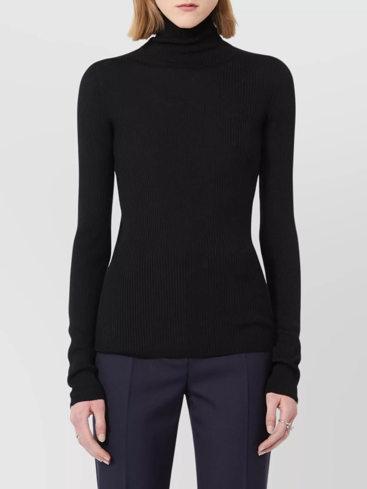 Sportmax Virgin Wool Turtleneck Knit Sweater In Black